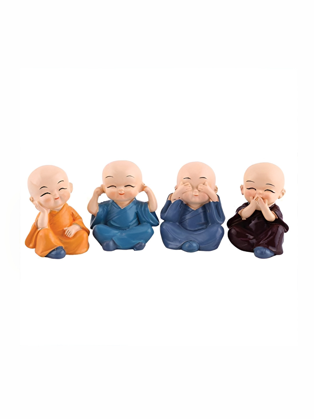 Sigaram Miniature Monk Baby Buddha Blue Polyresin Matte Prayer Room Set of 4 Small Showpieces - 2.2 Inches
