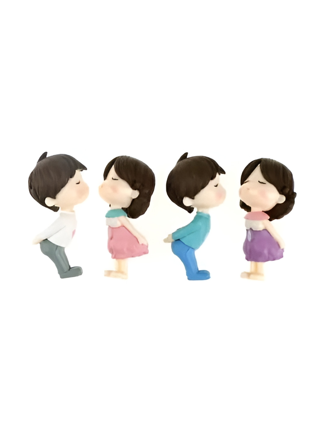 Sigaram Cute Couple White Polyresin Matte Living Room Set of 4 Small Showpieces - 2.2 Inches