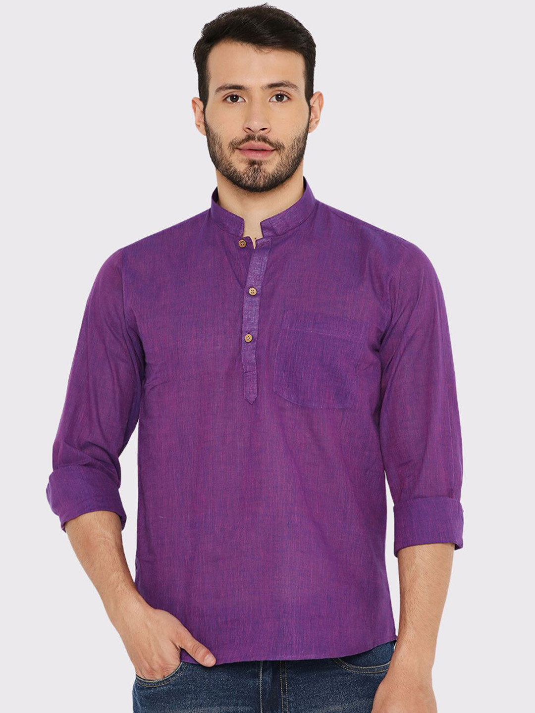 Maharaja Band Collar Short Sleeves Cotton Straight Kurta