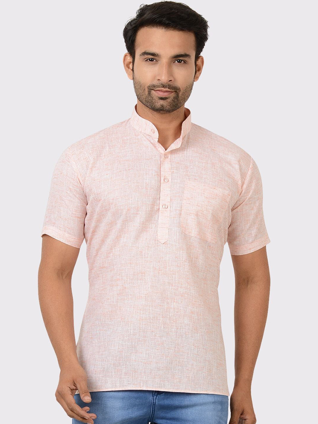 Maharaja Band Collar Short Sleeves Cotton Straight Kurta