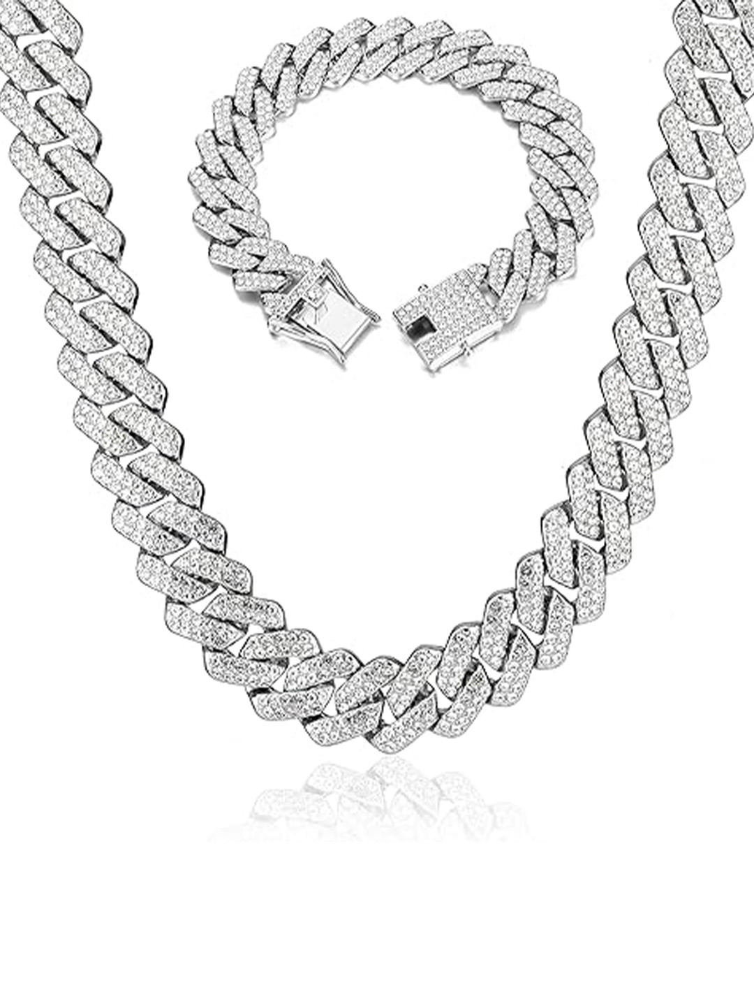 MEENAZ Men Silver Plated American Diamond Chain & Bracelet