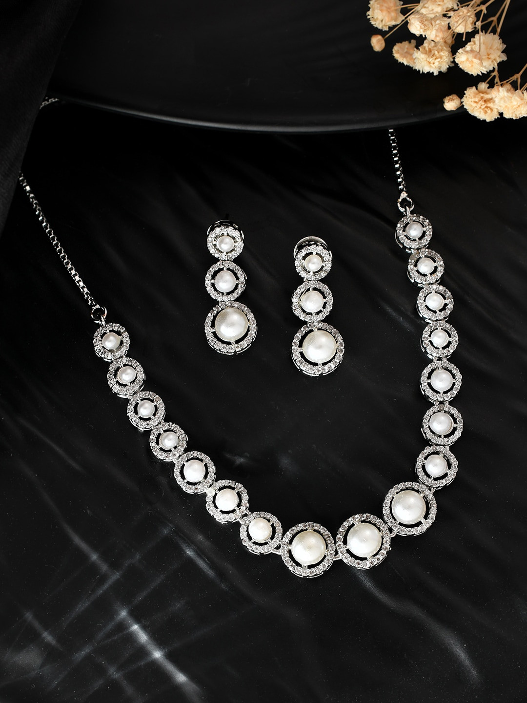 Silvermerc Designs Silver-plated A-D Stone-Studded Jewellery Set