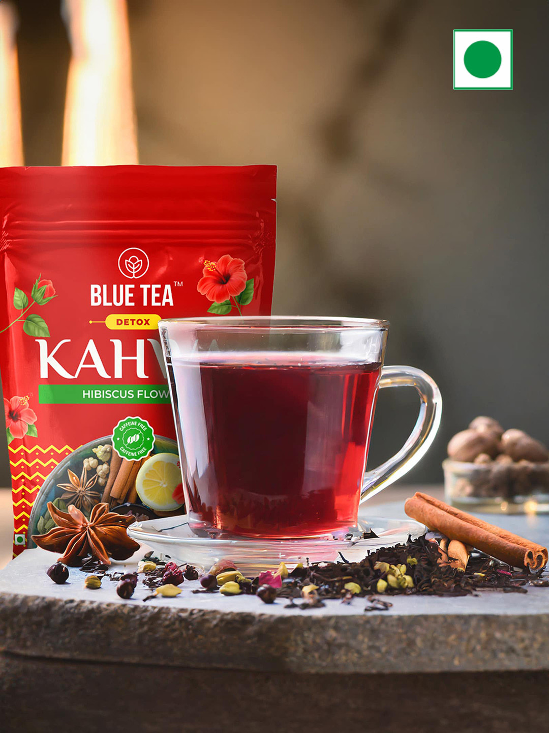 BLUE TEA Hibiscus Detox Desi Kahwa- 30 Tea Bags