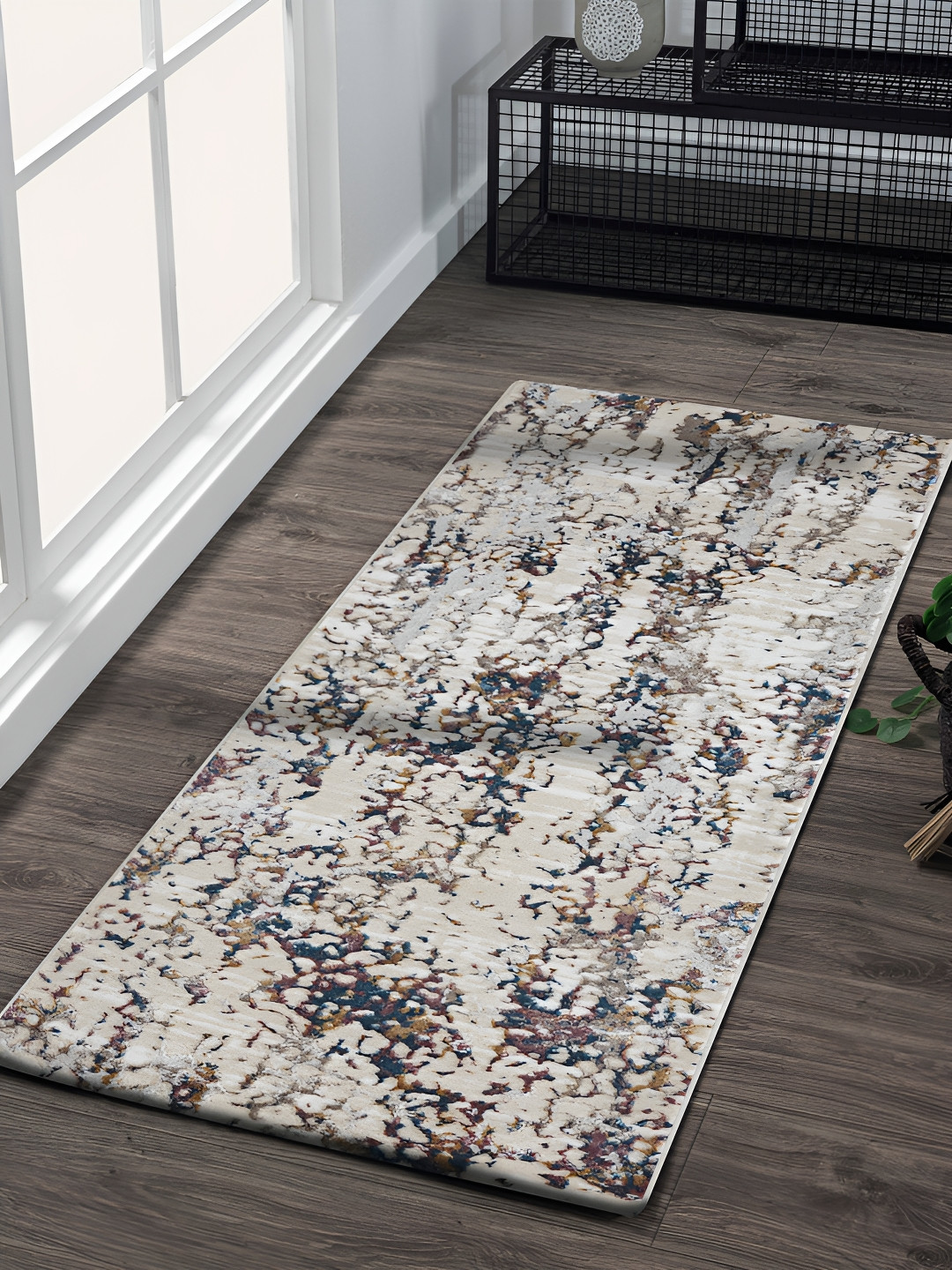 OBSESSIONS Cream Abstract-Printed Anti-Static Floor Runner