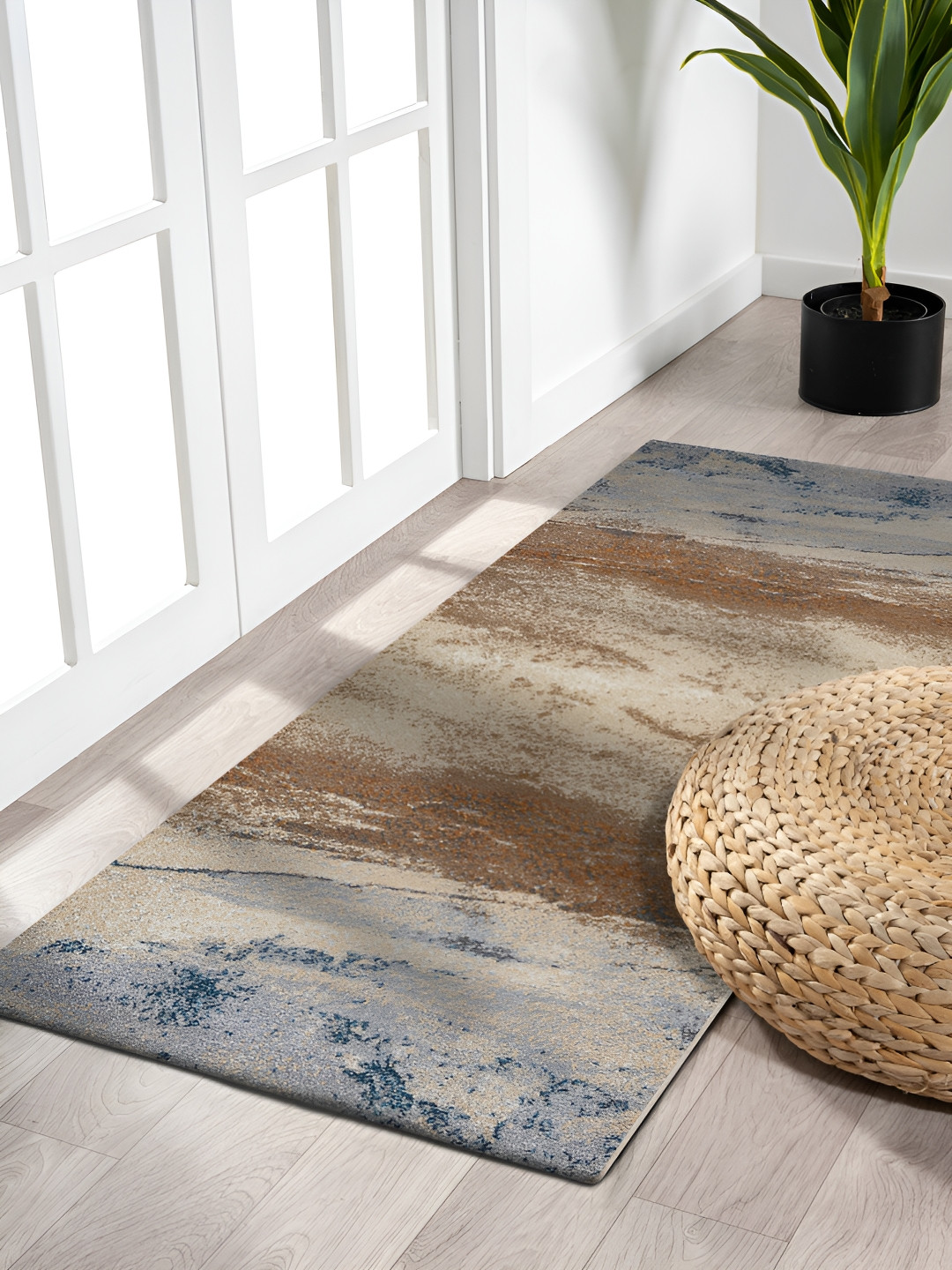 OBSESSIONS Brown & Blue Abstract-Printed Anti-Static Floor Runner