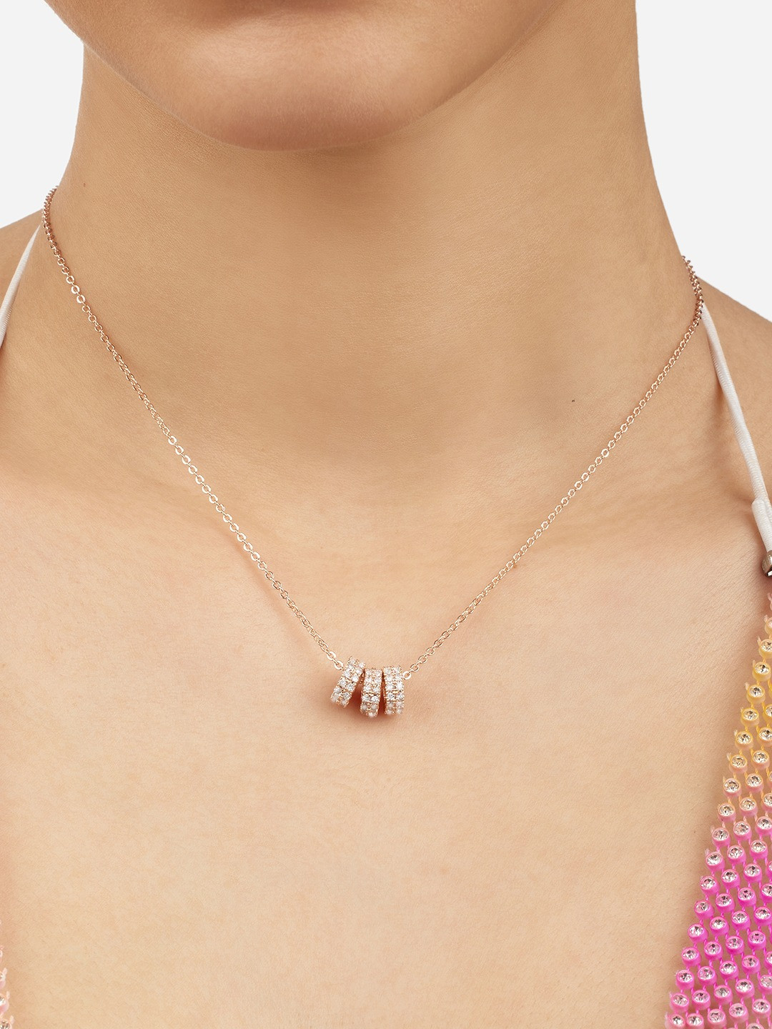 Zaveri Pearls Rose Gold-Plated CZ Stone- Stunted Pendants with Chains