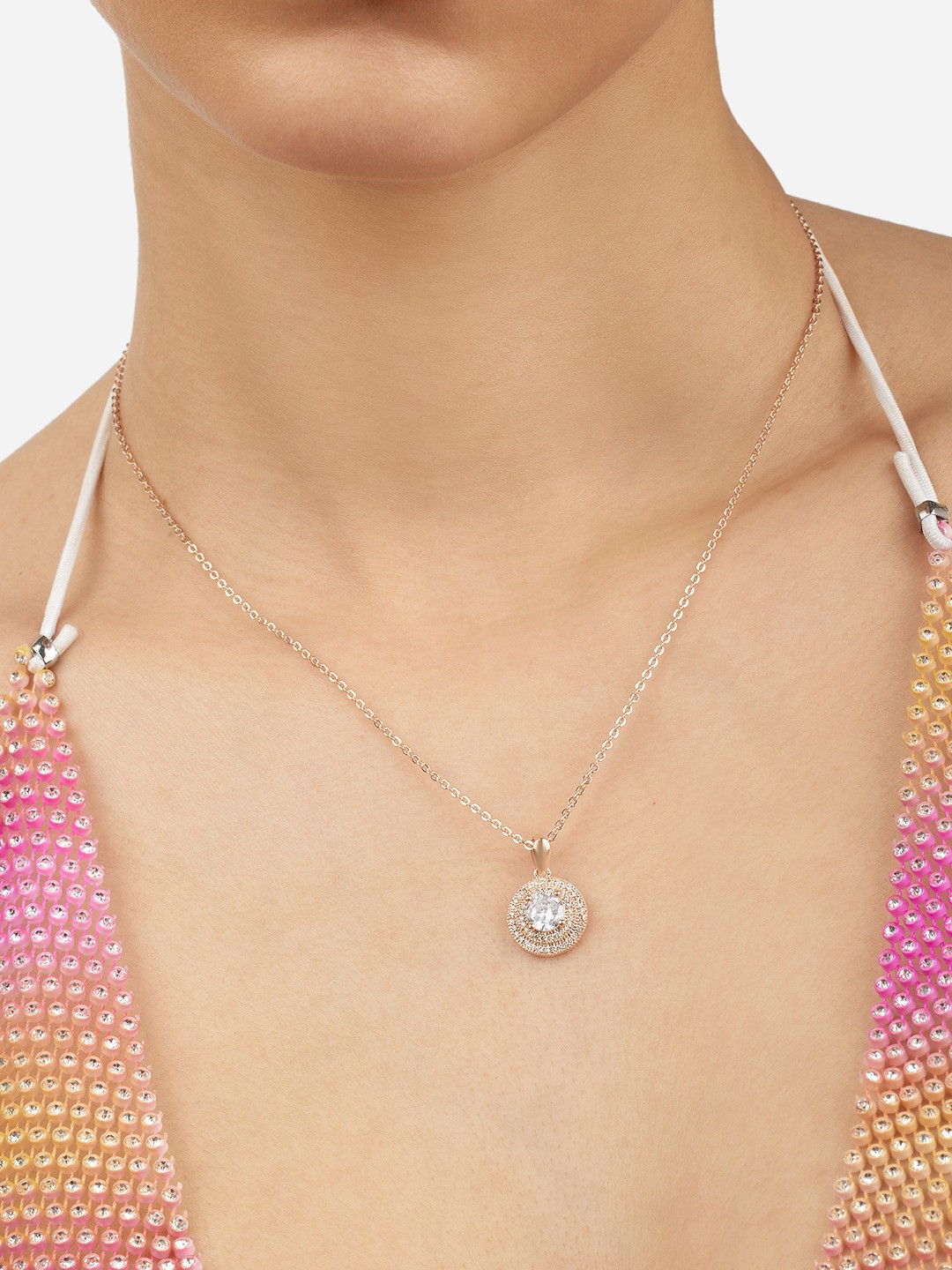 Zaveri Pearls Rose Gold-Plated CZ Stone- Stunted Pendants with Chains