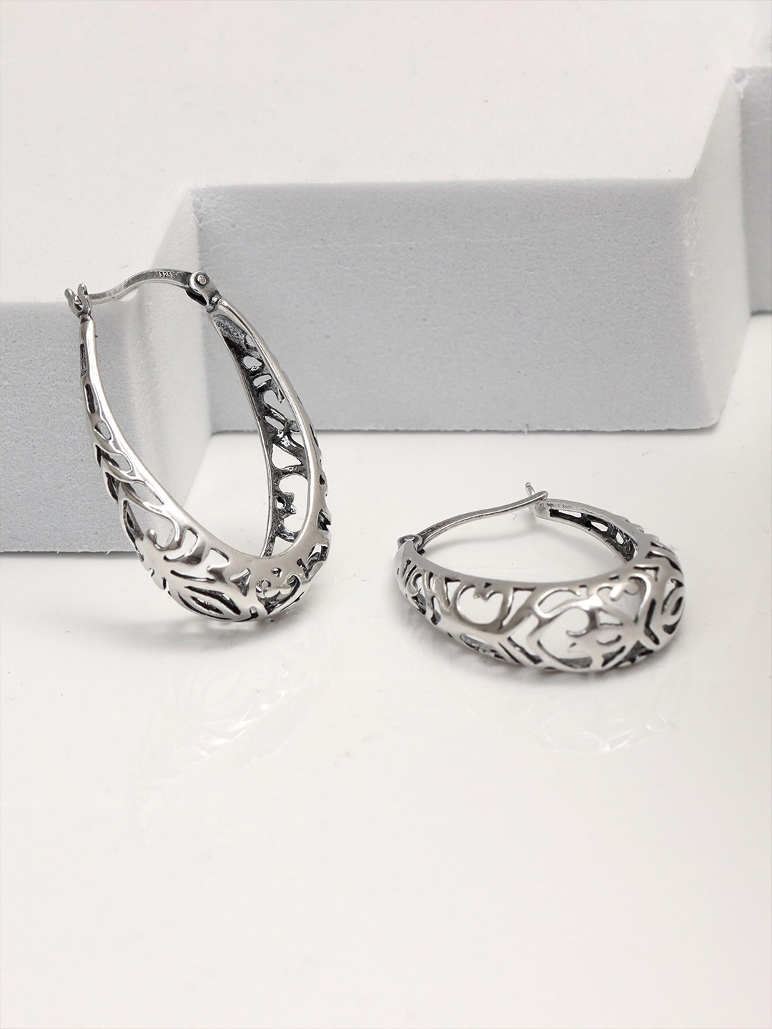 LeCalla 925 Sterling Silver Plated Contemporary Hoops