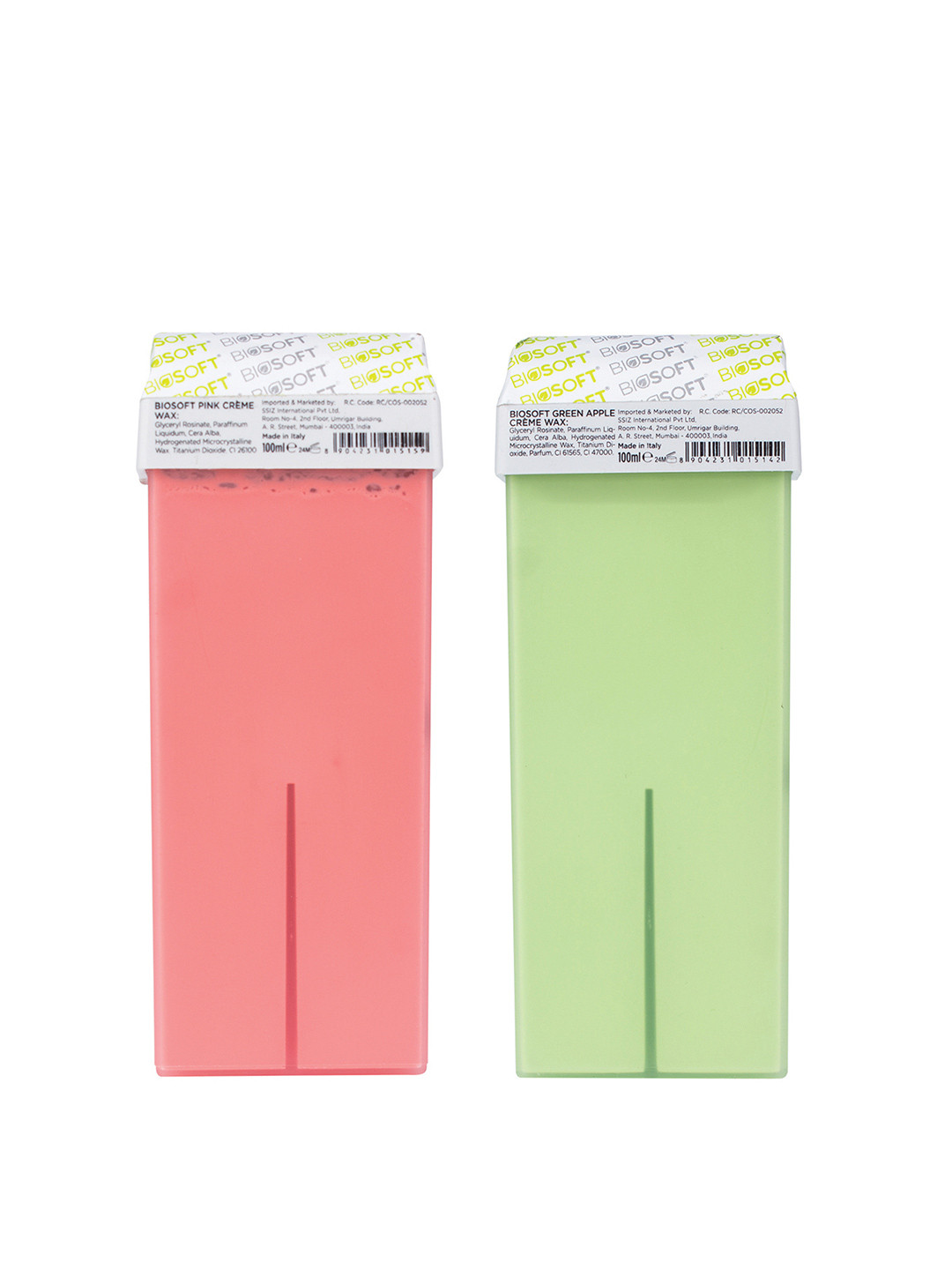 Biosoft Set of 2 Allergy Free Liposoluble Cream Wax - Green Apple & Pink - 100ml each