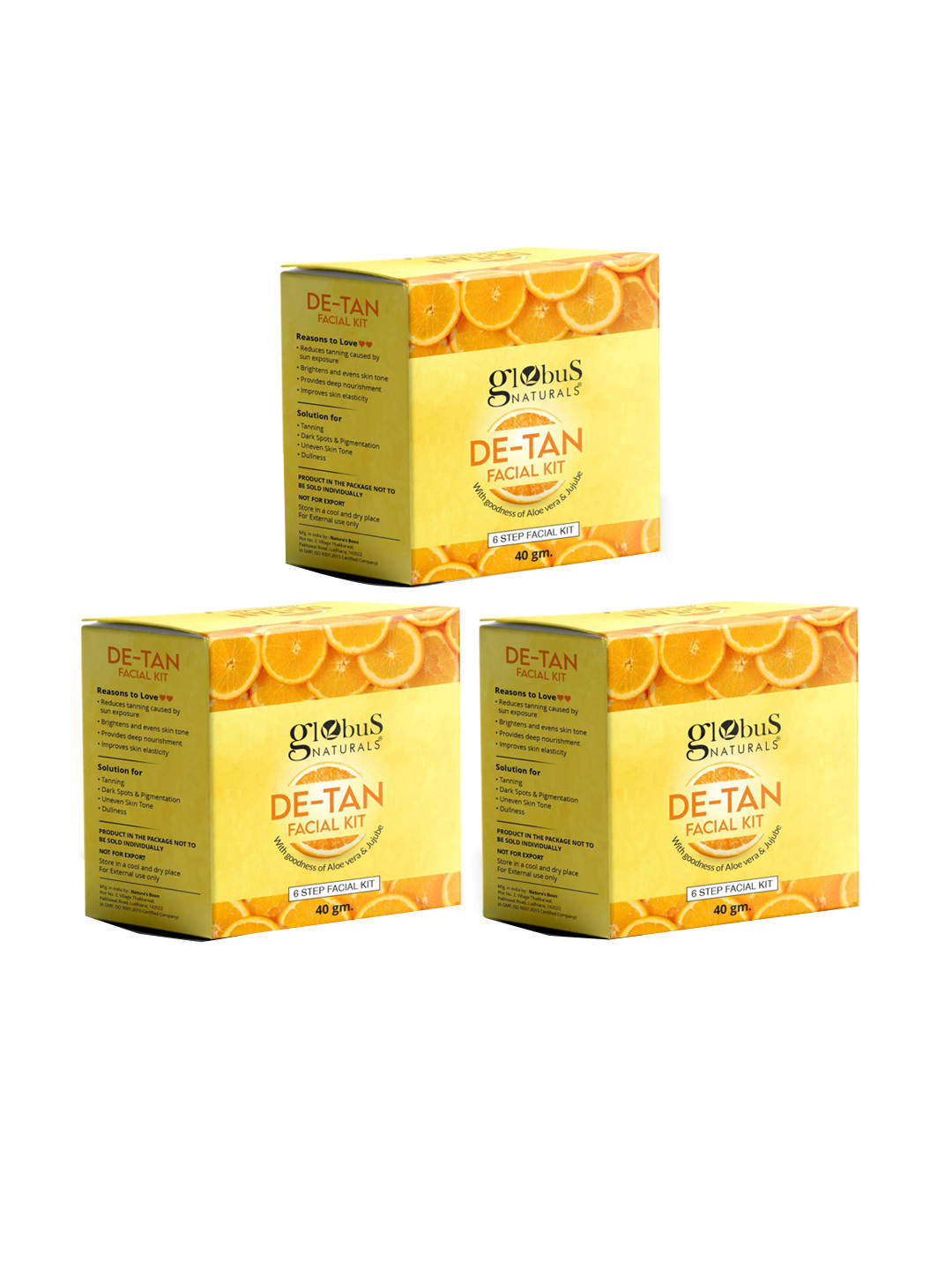 Globus naturals 3-Pcs De-Tan Facial Kit For Tan Removal - 40g Each