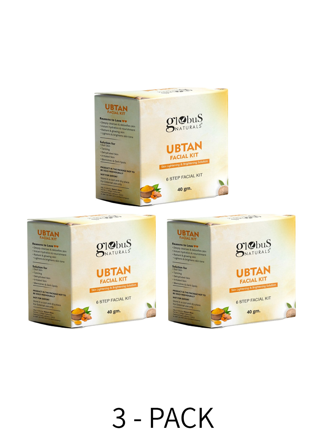 Globus naturals Set Of 3 Ubtan 6 Step Facial Kit For Radiant & Glowing Skin - 40g Each