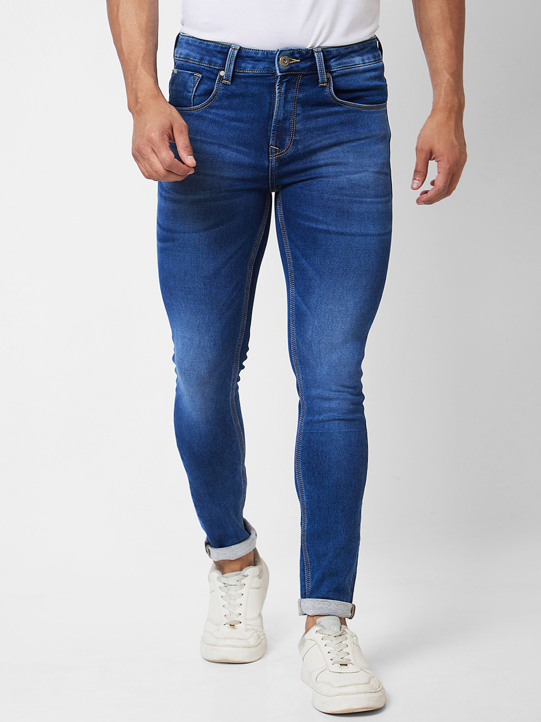 SPYKAR Men Super Slim Fit Low-Rise Heavy Fade Clean Look Stretchable Jeans