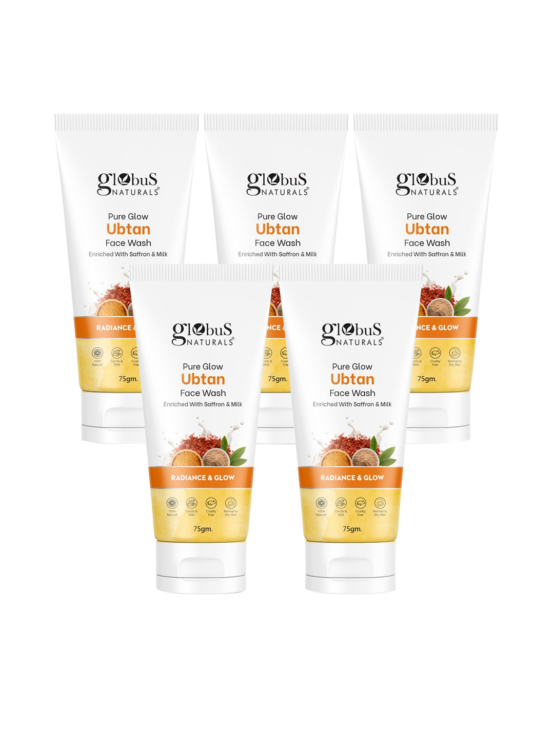 Globus naturals Set of 5 Pure Glow Ubtan Face Wash with Saffron & Milk - 75 g each