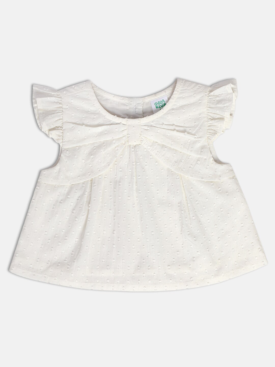 MINI KLUB Girls Round Neck Fluttered Sleeves Cotton A Line Top