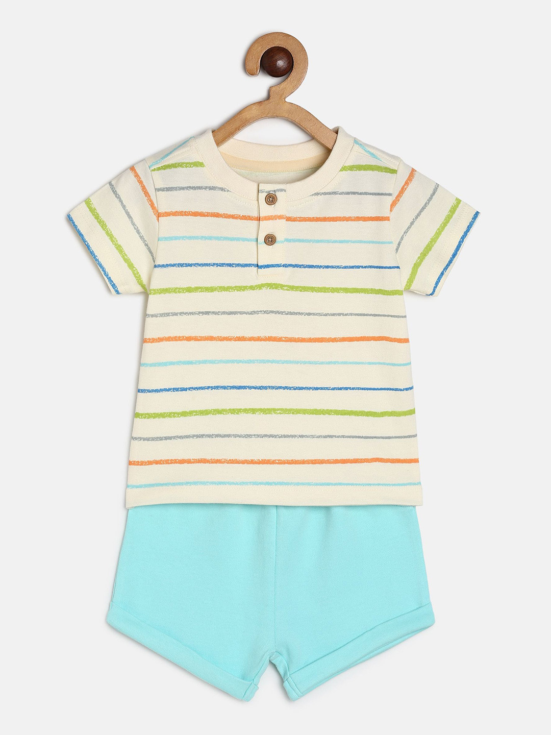 MINI KLUB Boys Striped Pure Cotton T-shirt with Shorts