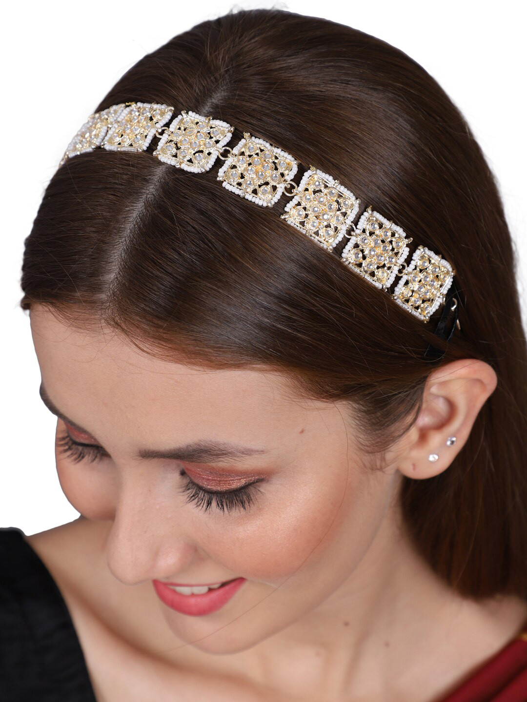 Shining Diva Fashion Gold Plated Kundan Studded & Beaded Matha Patti