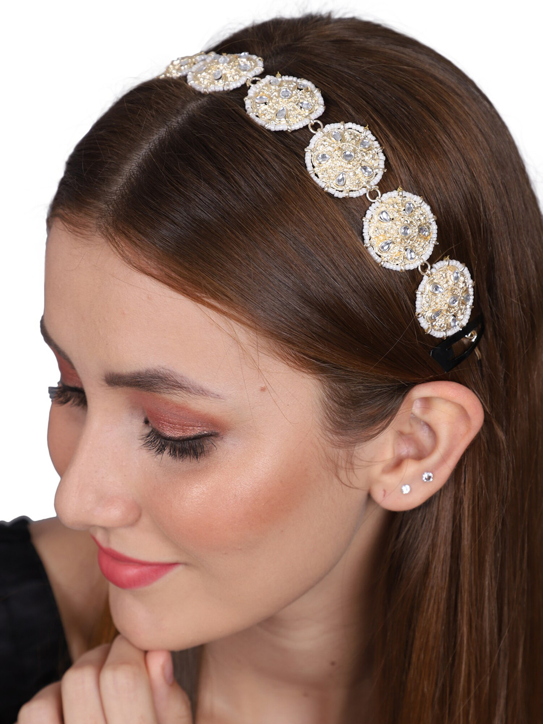 Shining Diva Fashion Gold-Plated Artificial Stones and Beads Beaded Layered Matha Patti