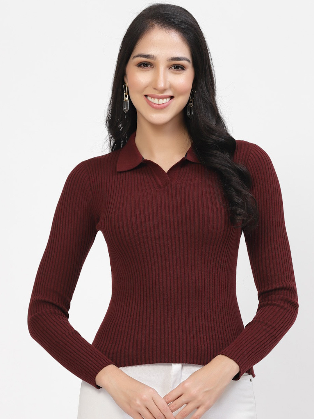 Kalt Shirt Collar Long Sleeves Fitted Cotton Top