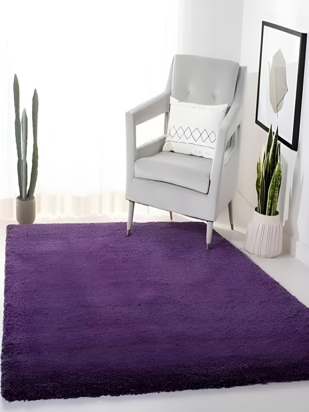 Shopgallery Purple Textured Anti Skid Rectangle Shaggy Carpet