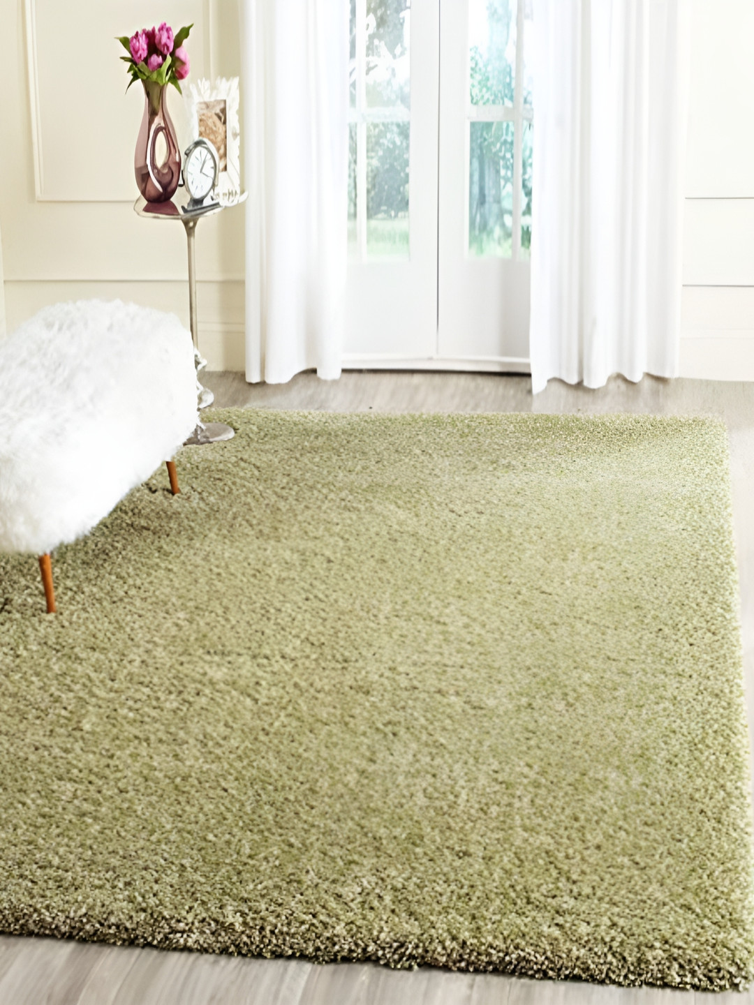 Shopgallery Olive Green Textured Anti Skid Rectangle Shaggy Carpet