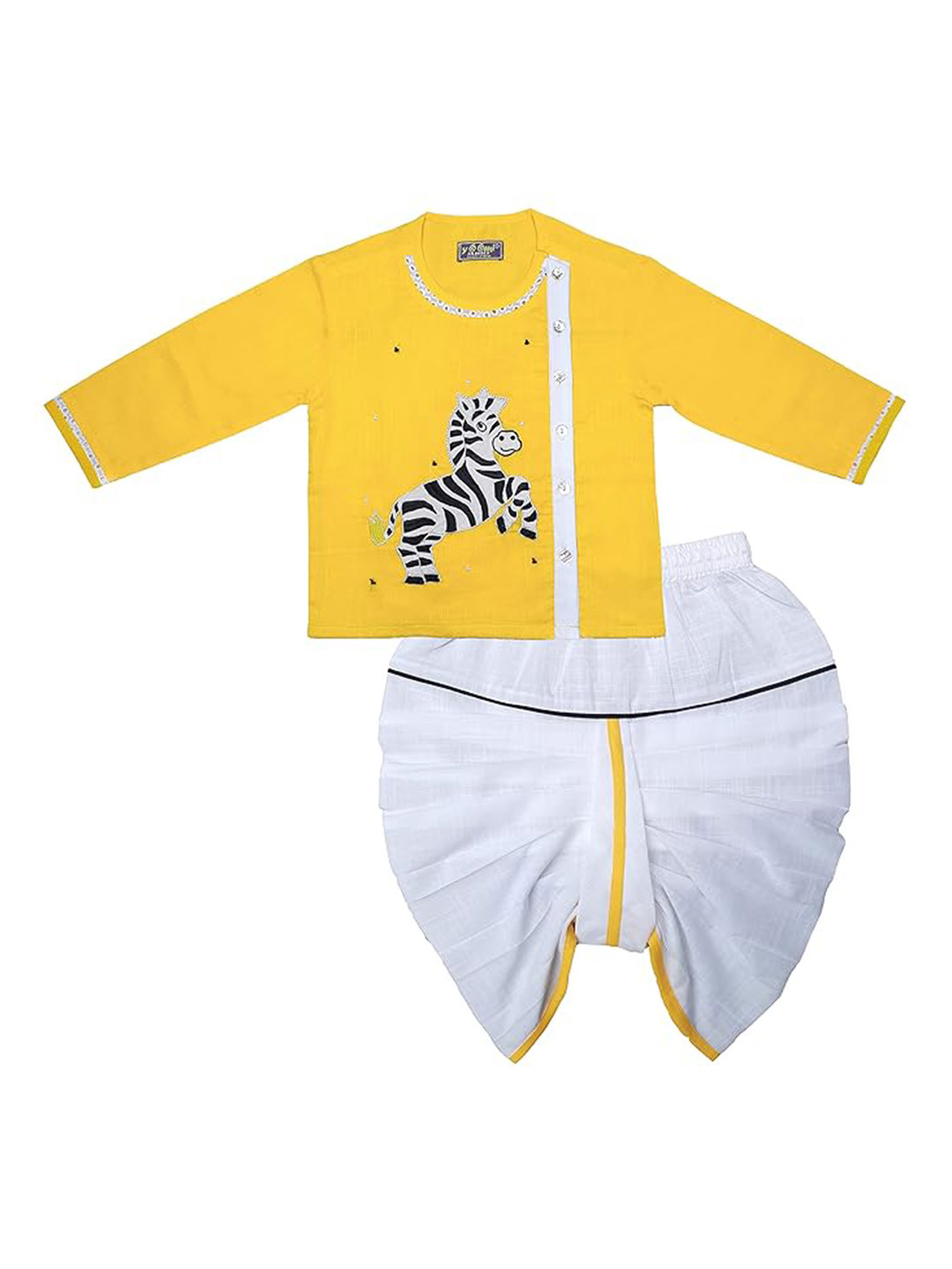 BAESD Boys Round Neck Long Sleeves Patchwork Pure Cotton Kurta with Dhoti Pants