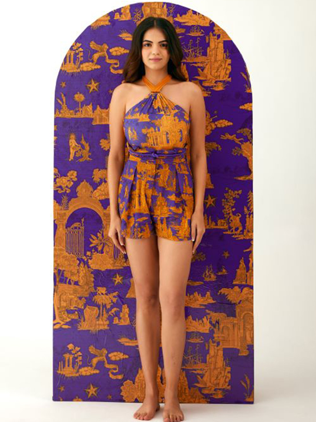 Tizzi Graphic Printed Crepe Swimwear Cover-Up Shorts