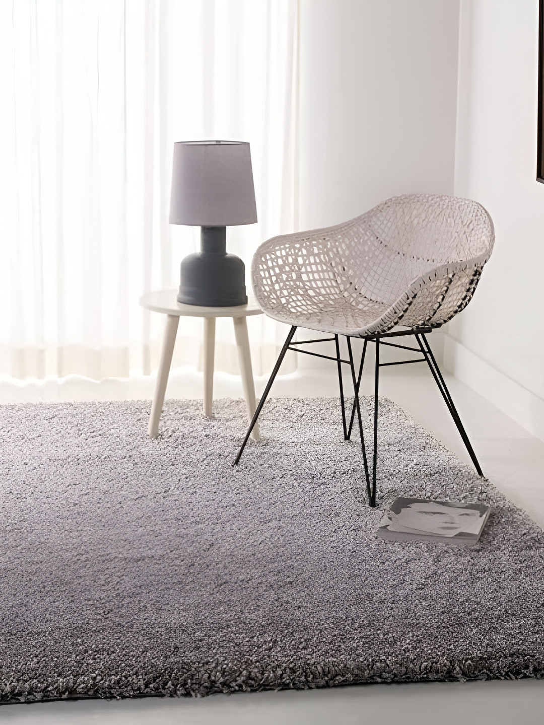 Shopgallery Steel Textured Anti Skid Rectangle Shaggy Carpet