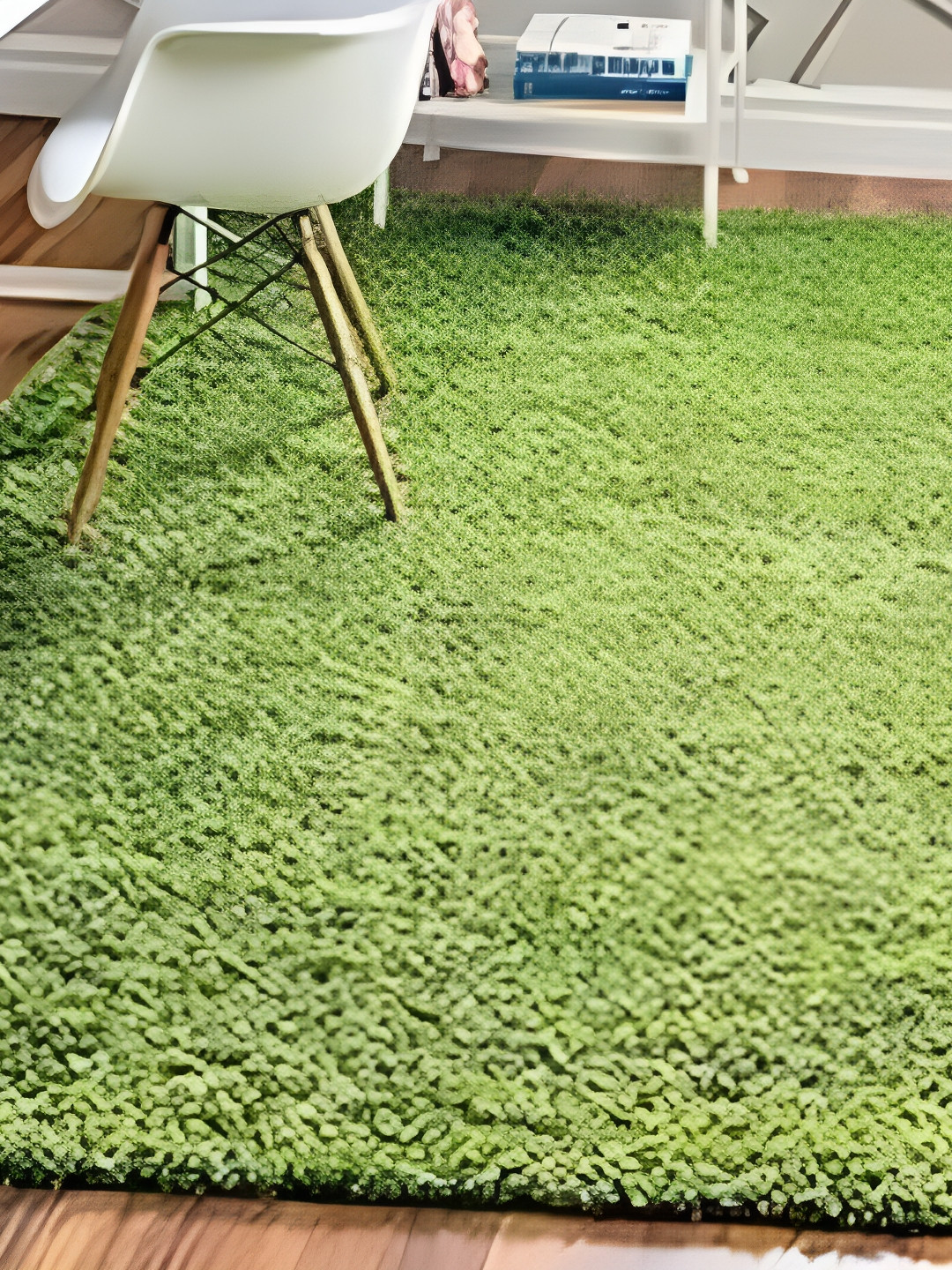 Shopgallery Green Textured Anti Skid Rectangle Shaggy Carpet