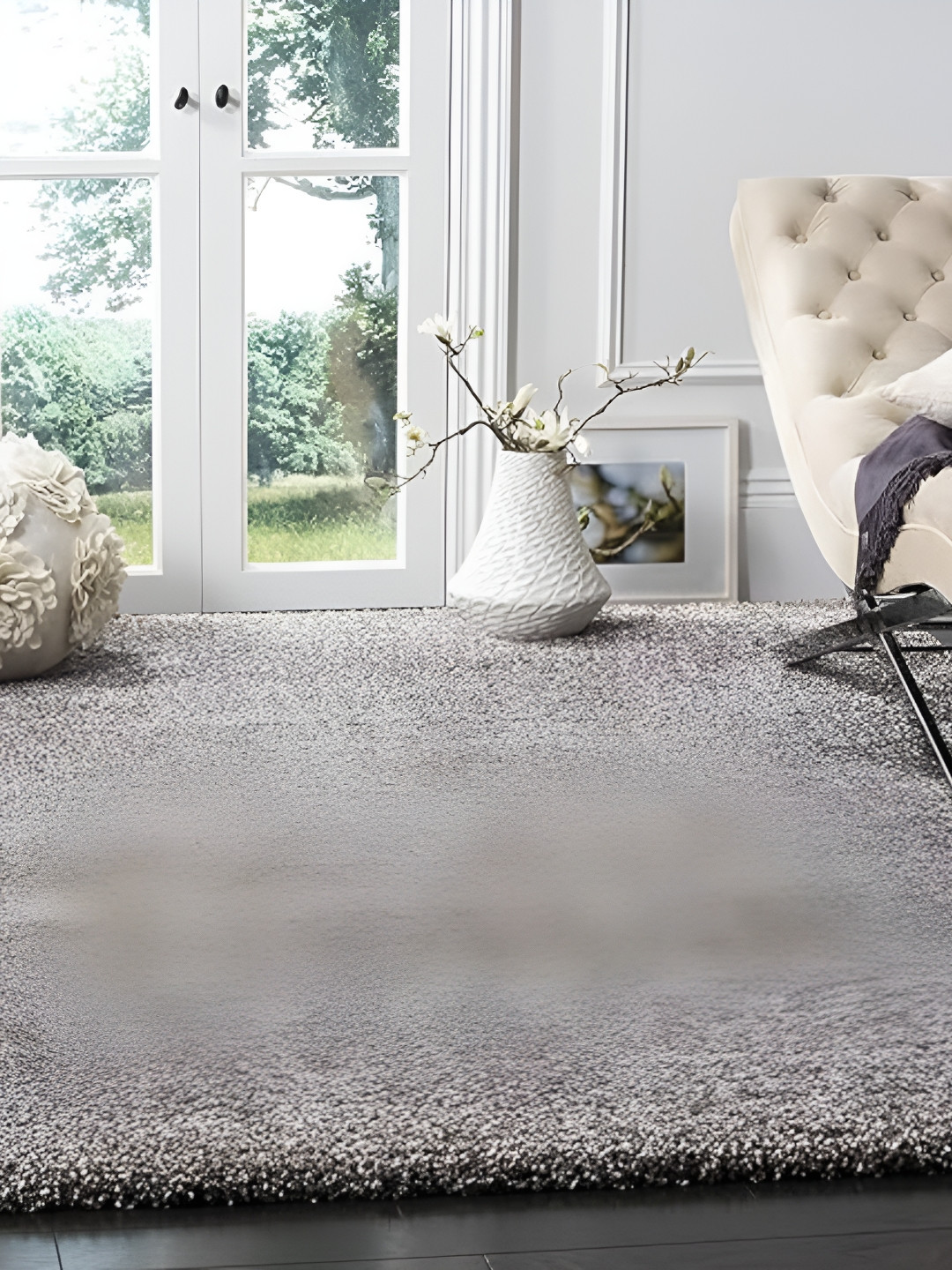 Shopgallery Grey Textured Anti Skid Rectangle Shaggy Carpet