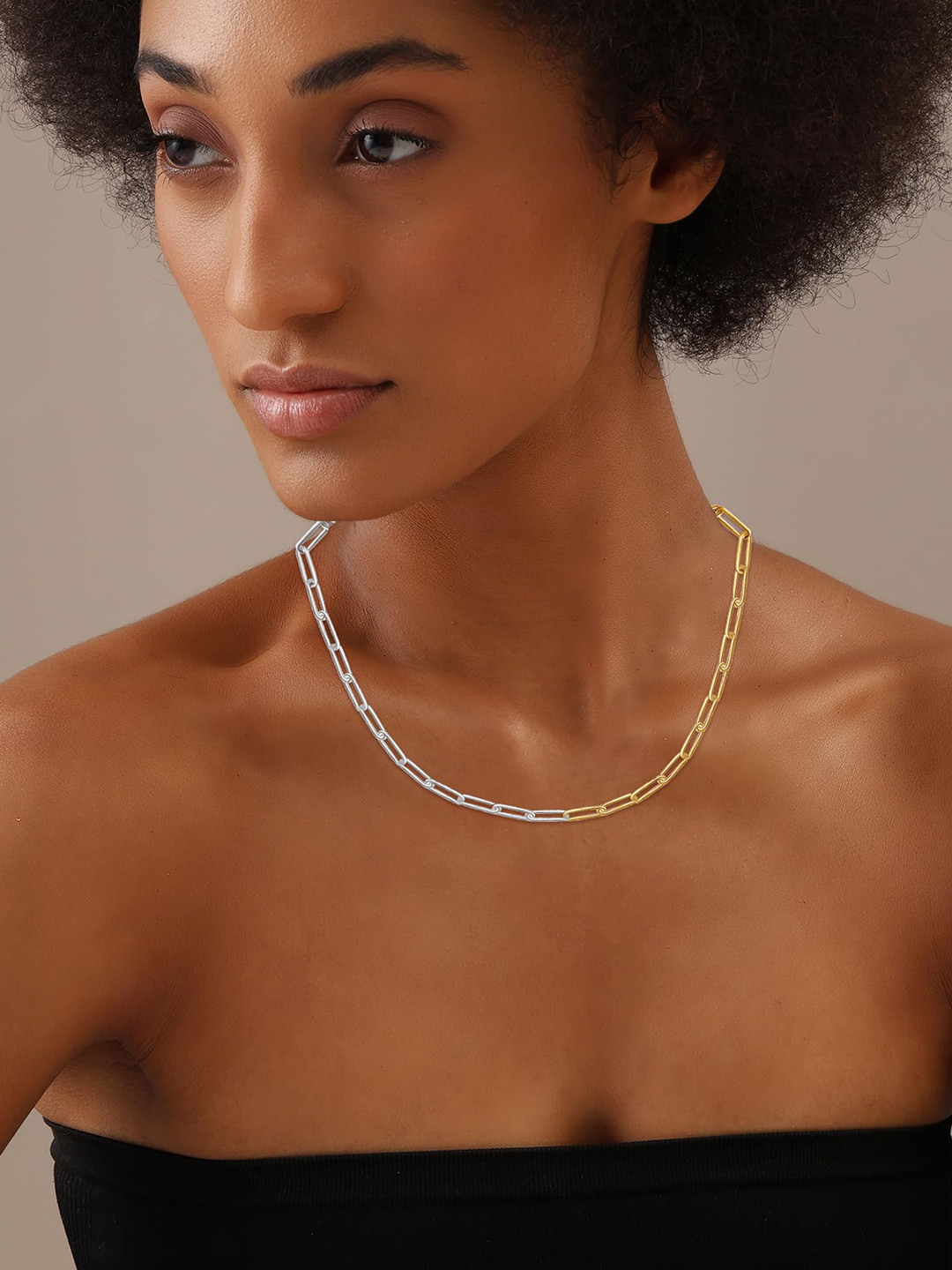 LeCalla Sterling Silver Plated Dual Tone Paperclip Chain