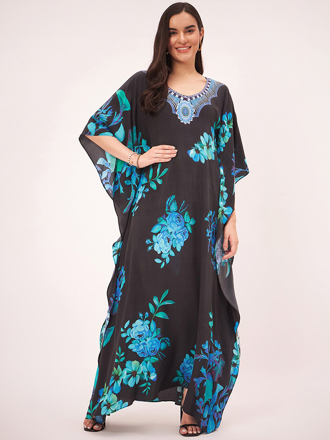 First Resort by Ramola Bachchan Floral Printed Round Neck Crepe Long Sleeves A-Line Dress