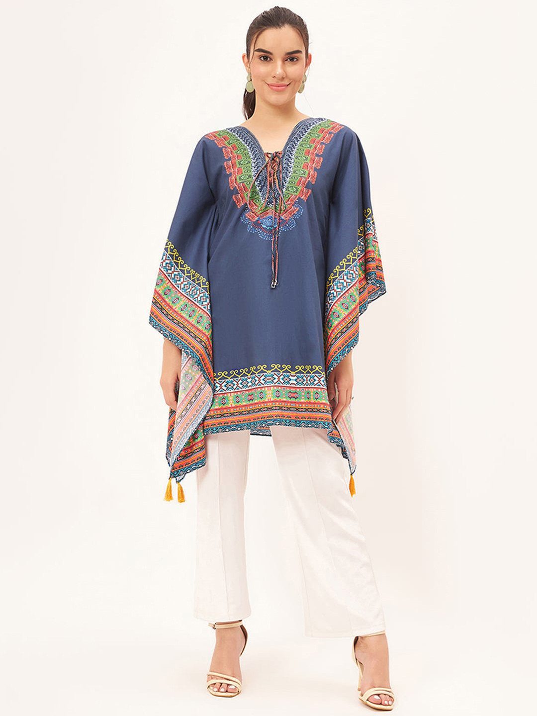 First Resort by Ramola Bachchan Ethnic Motifs Printed Round Neck Kimono SleeveMaxi Dress