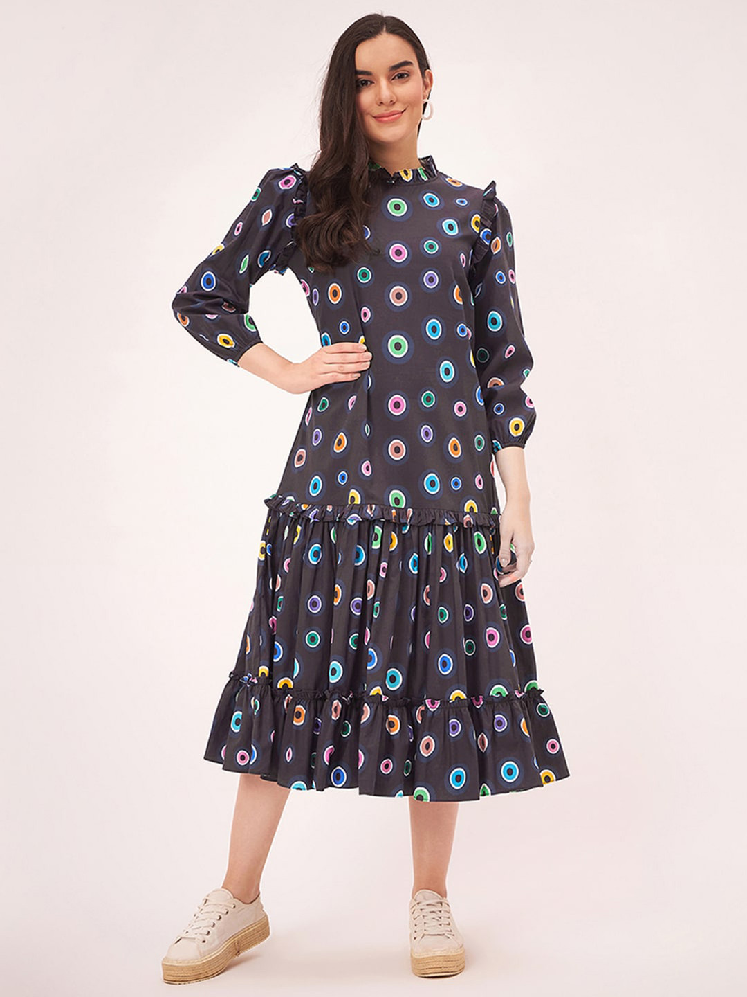 First Resort by Ramola Bachchan Polka Dots Printed Ruffled A-Line Midi Dress