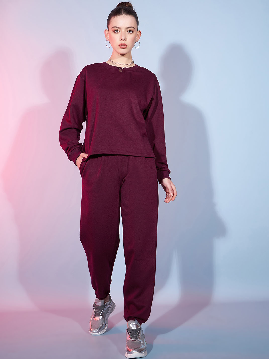 DressBerry Burgundy Fleece Sweatshirt With Joggers