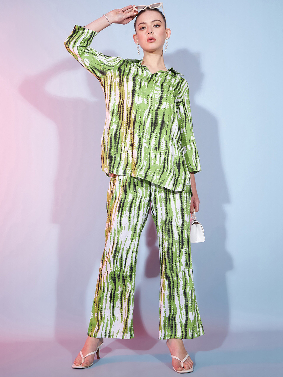 DressBerry Green Tie & Dye Top With Trousers Co-Ords