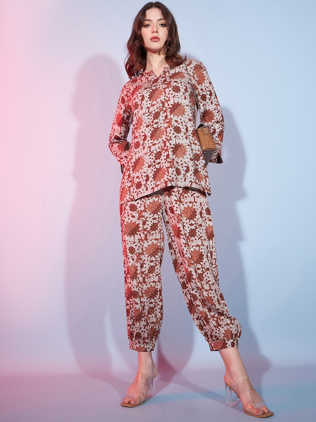 DressBerry Brown Batik Printed Tunic & Trousers Co-Ords