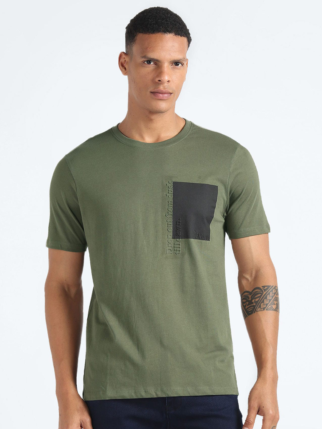 Flying Machine Crew Neck Embossed Cotton Tshirt