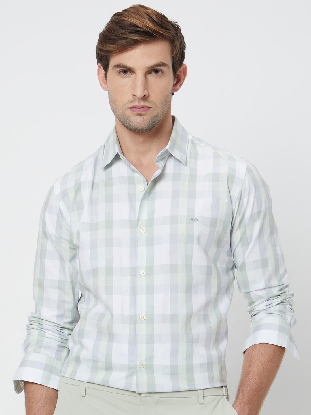 Mufti Gingham Checks Cotton Slim Fit Opaque Casual Shirt