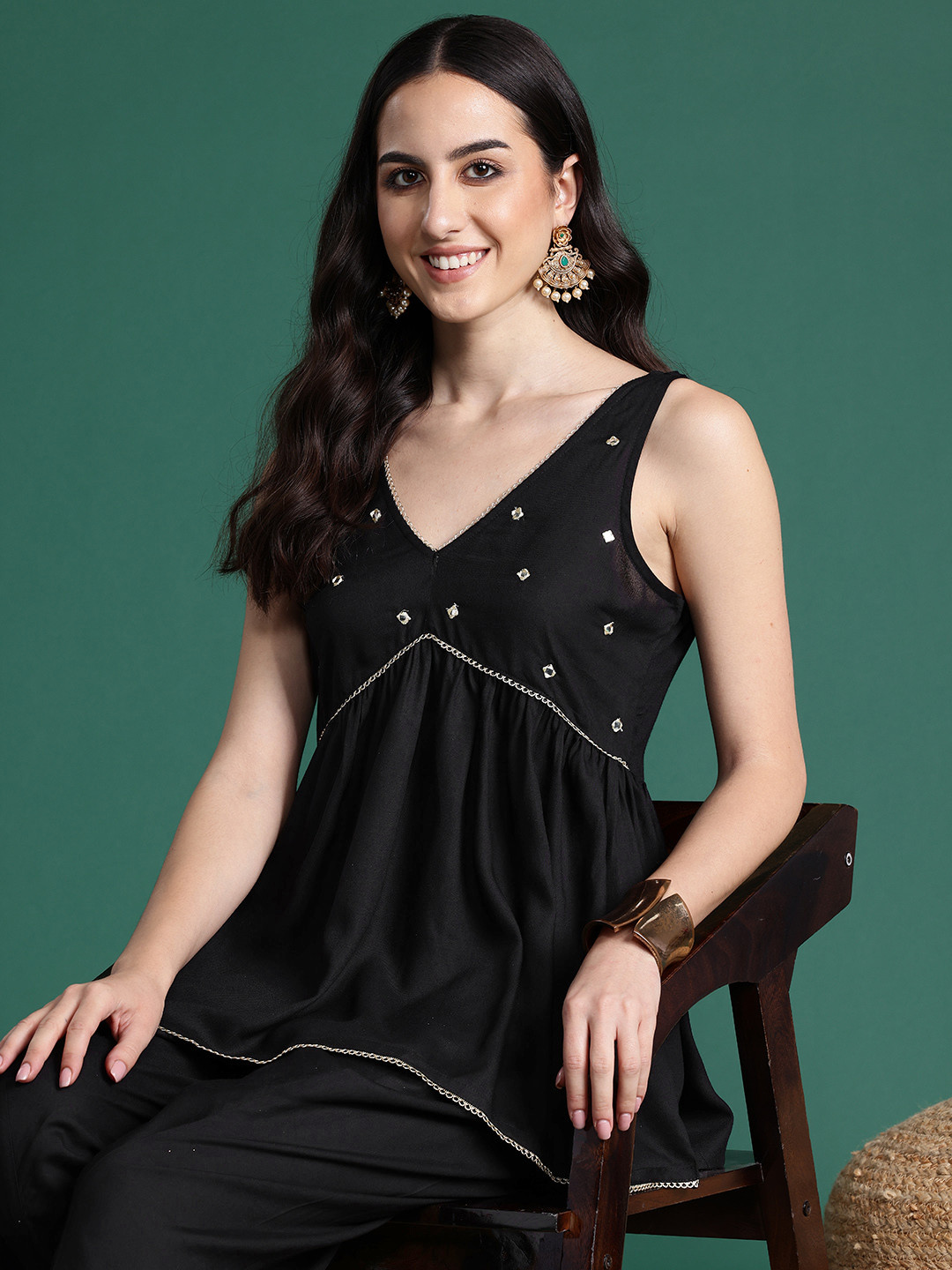 Sangria Empire Mirror Work Kurti with Salwar