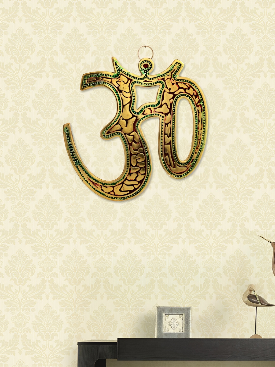 HANDICRAFTS PARADISE Wall hanging Om shaped Metal Antique Spiritual Wall Decor-7.5In