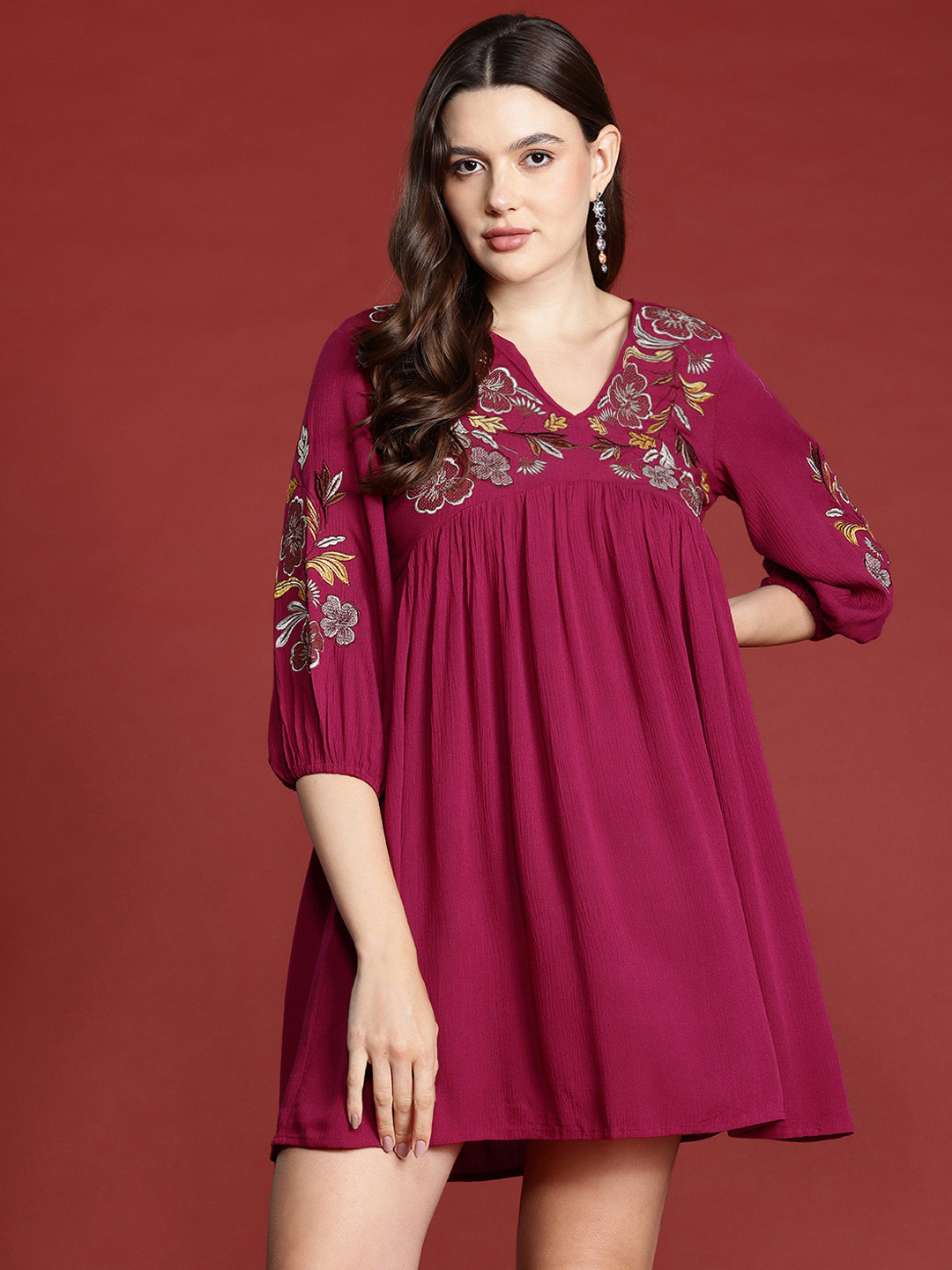 Routes by All About You Floral Embroidered Empire Mini Dress