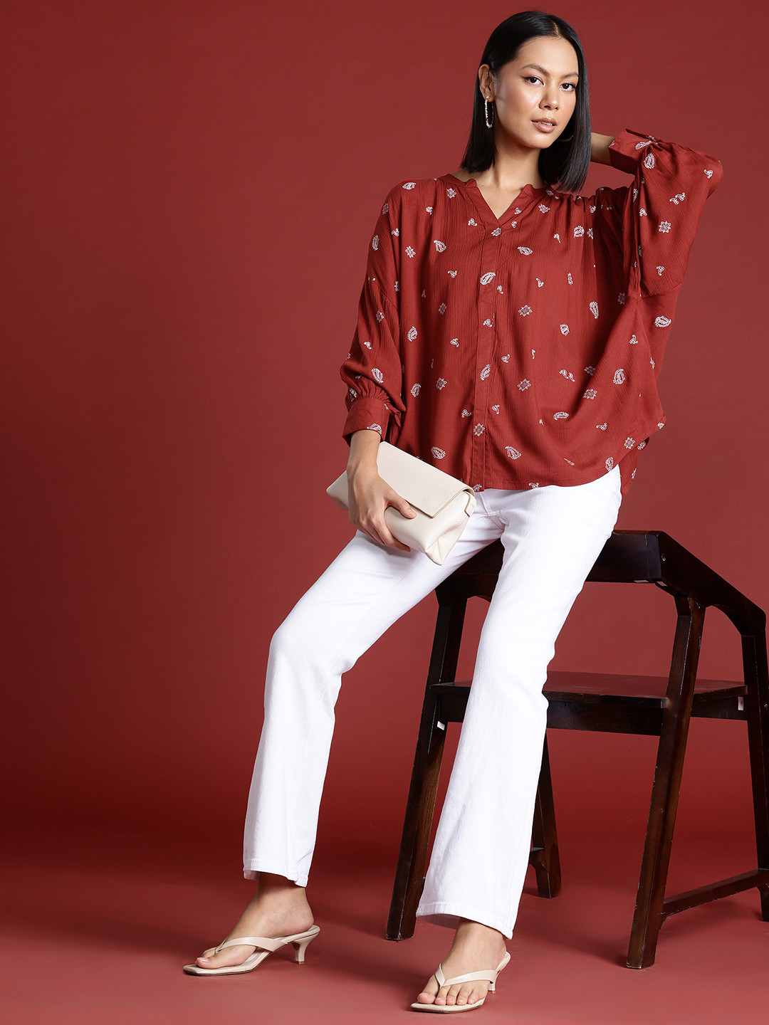 Routes by All About You Print Mandarin Collar Ethnic Top