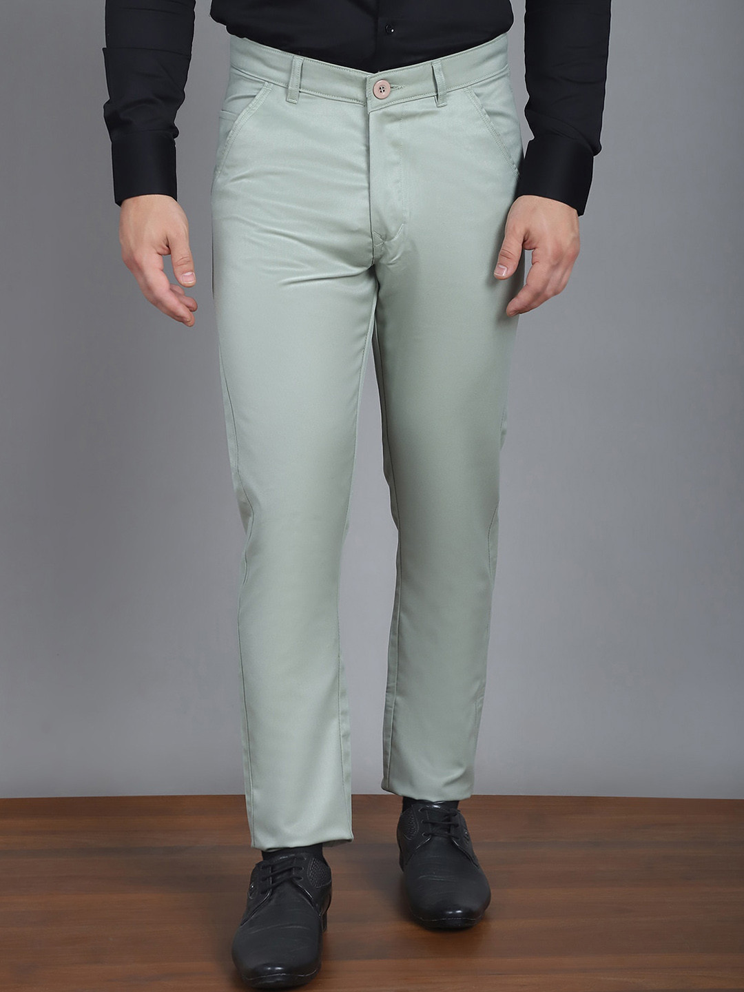 Indian Needle Men Flat Front Mid Rise Relaxed Tapered Fit Formal Chinos Trousers