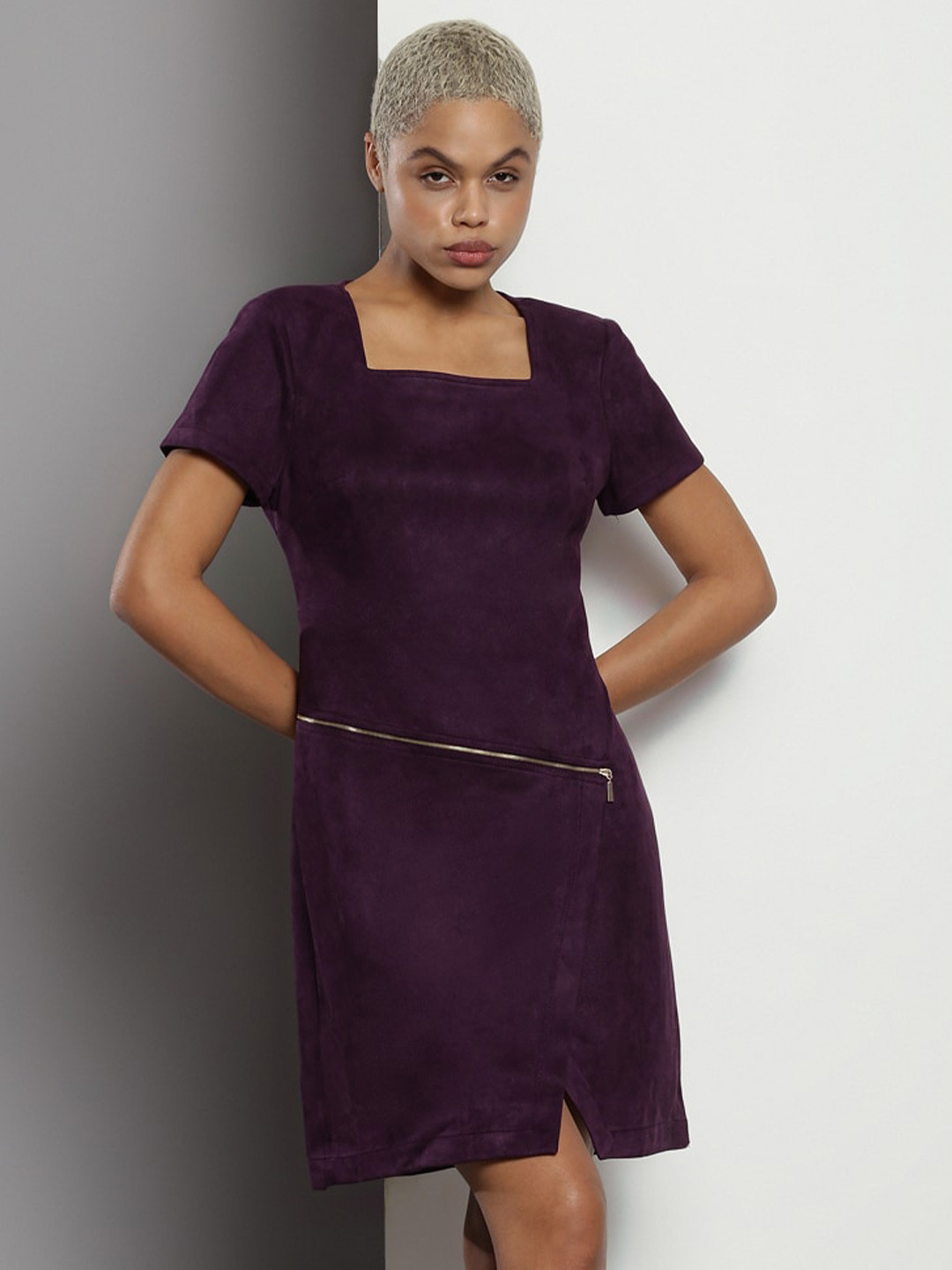 Calvin Klein Square Neck Opaque Peplum Dress