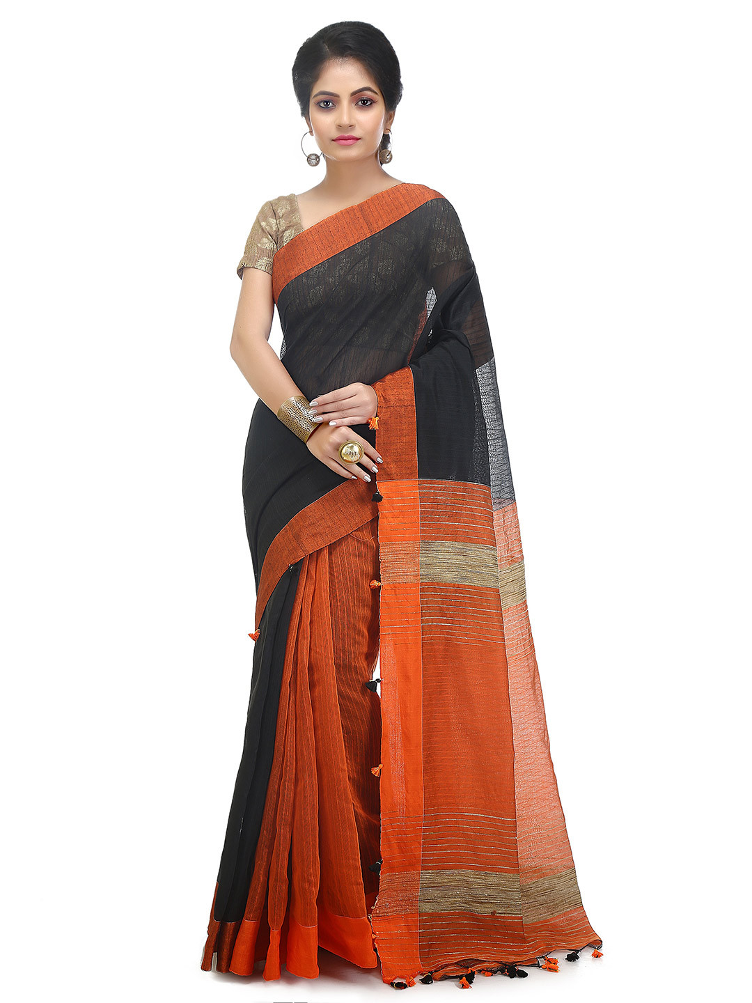 BENGAL HANDLOOM Colourblocked Woven Design Art Silk Taant Saree