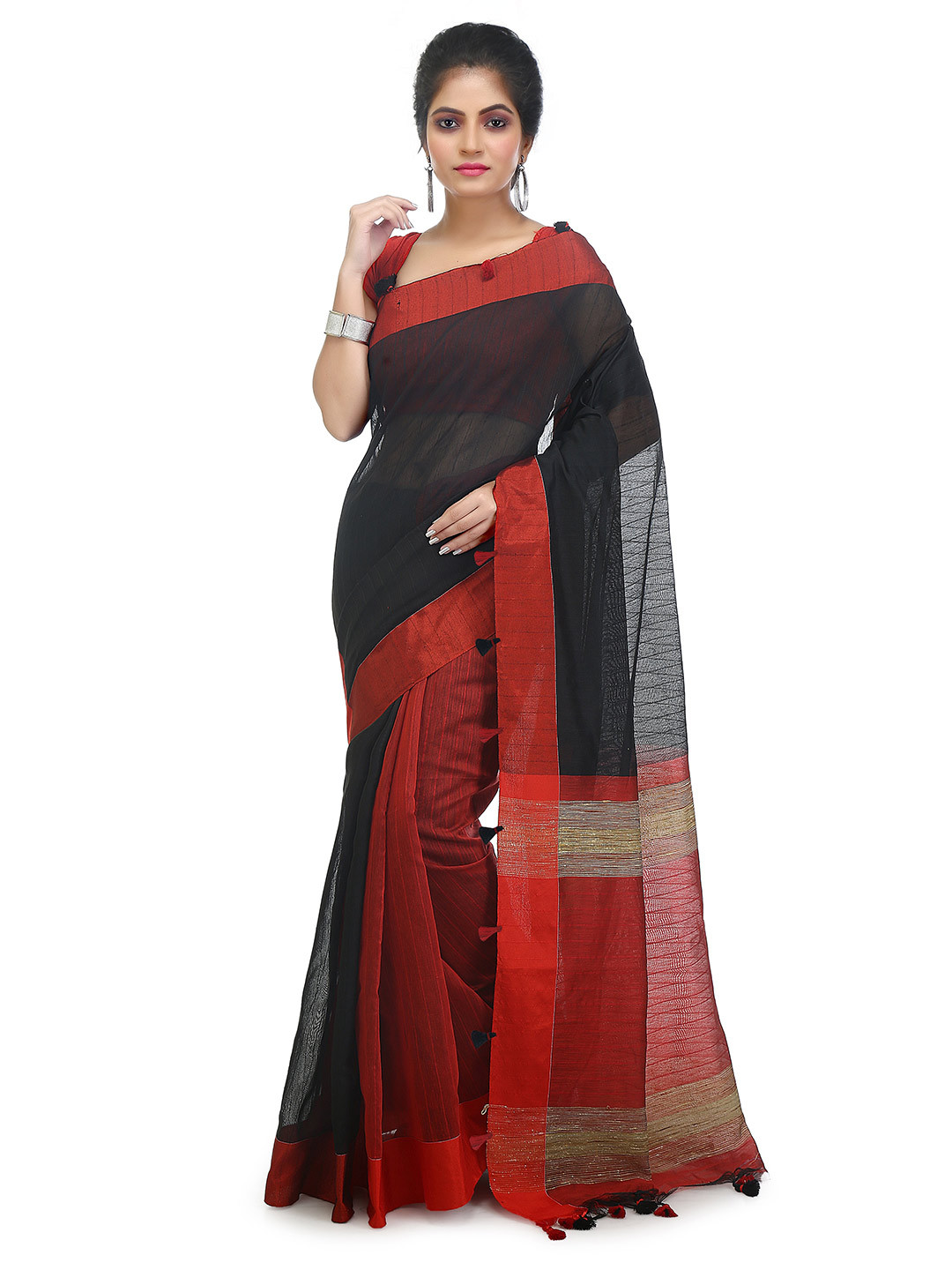 BENGAL HANDLOOM Colourblocked Woven Design Art Silk Taant Saree