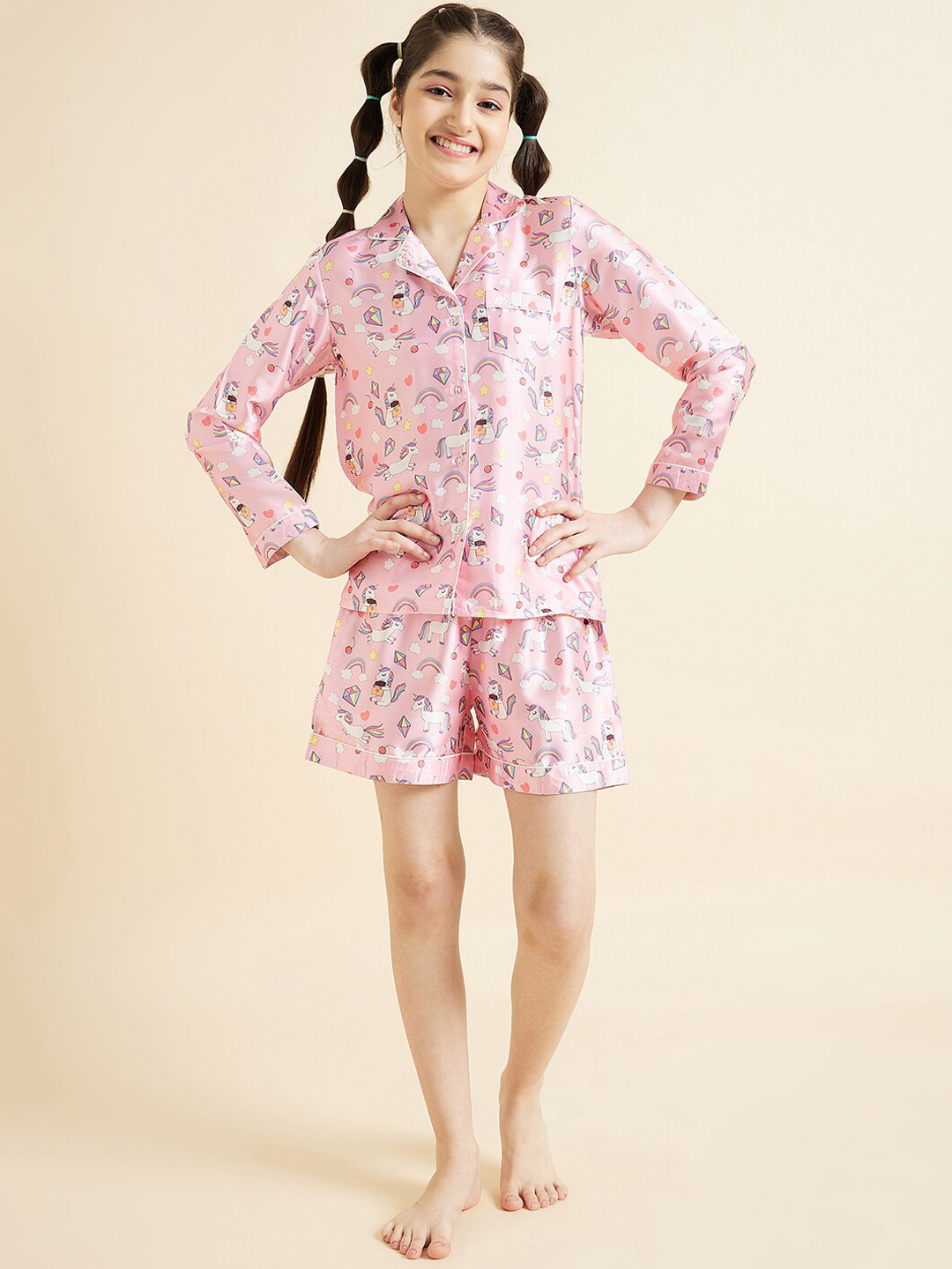 Cherry & Jerry Girls Conversational Printed Satin Night suit