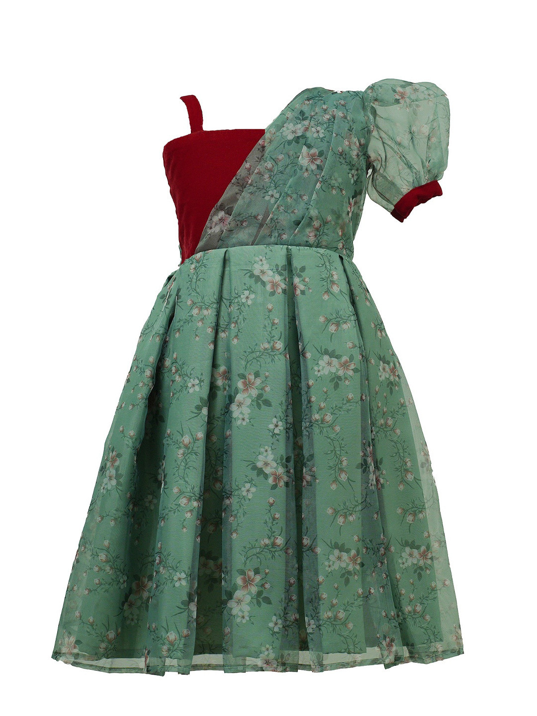 BAESD Girls Floral Printed Shoulder Straps Single Sleeve Knee length Dress