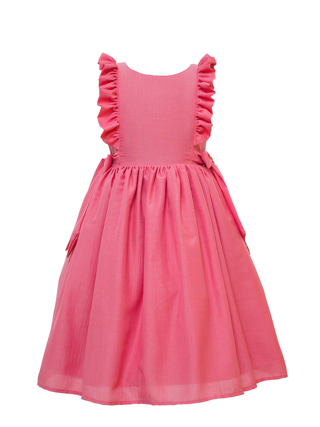 BAESD Kids-Girls Round Neck Sleeveless Frill Yolk Pink Party Dress