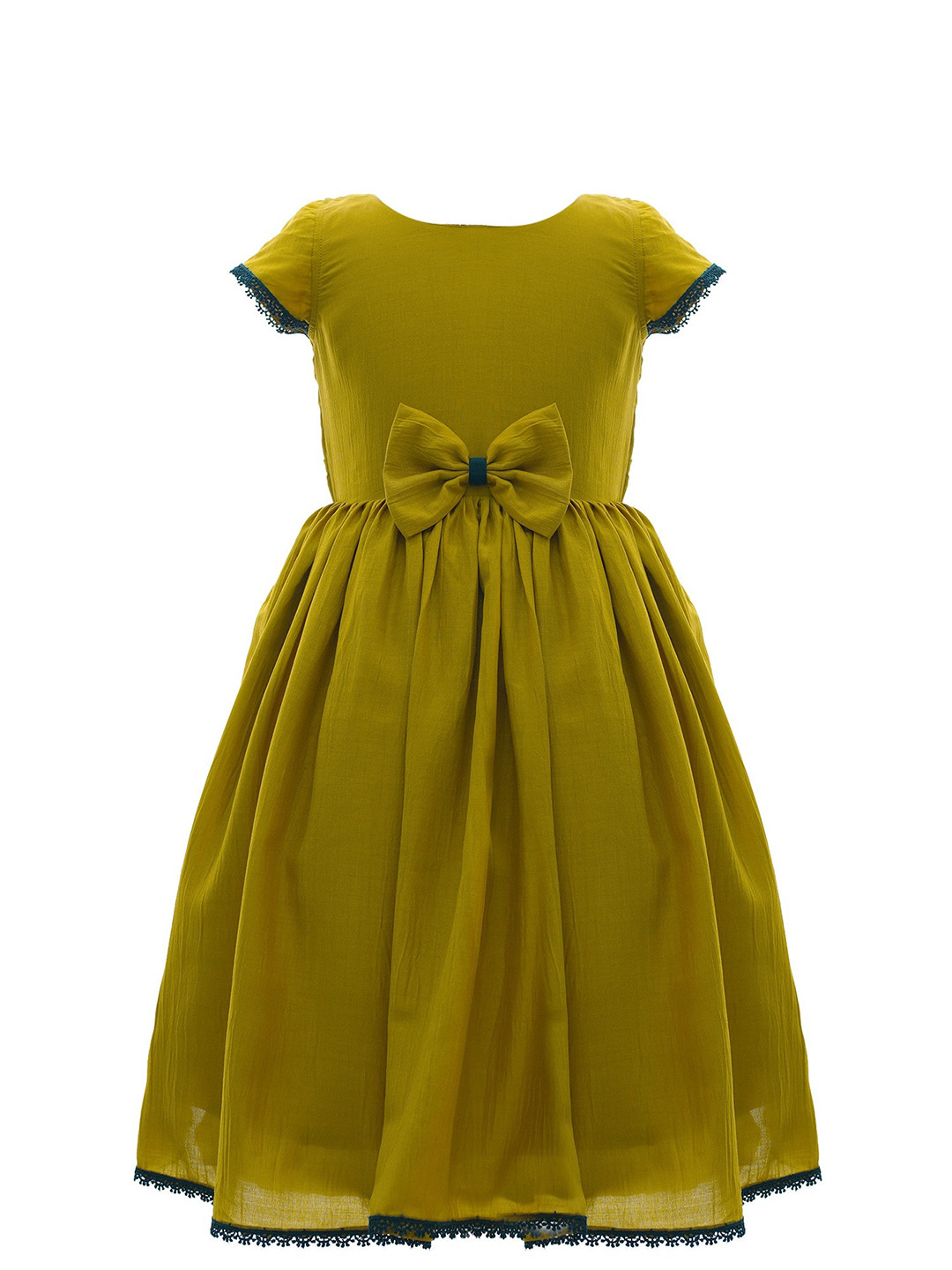 BAESD Kids-Girls Short Sleeve Solid Yellow Fit & Flare Party Dress